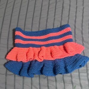Crochet Ruffled Skirt in Coral and Blue
